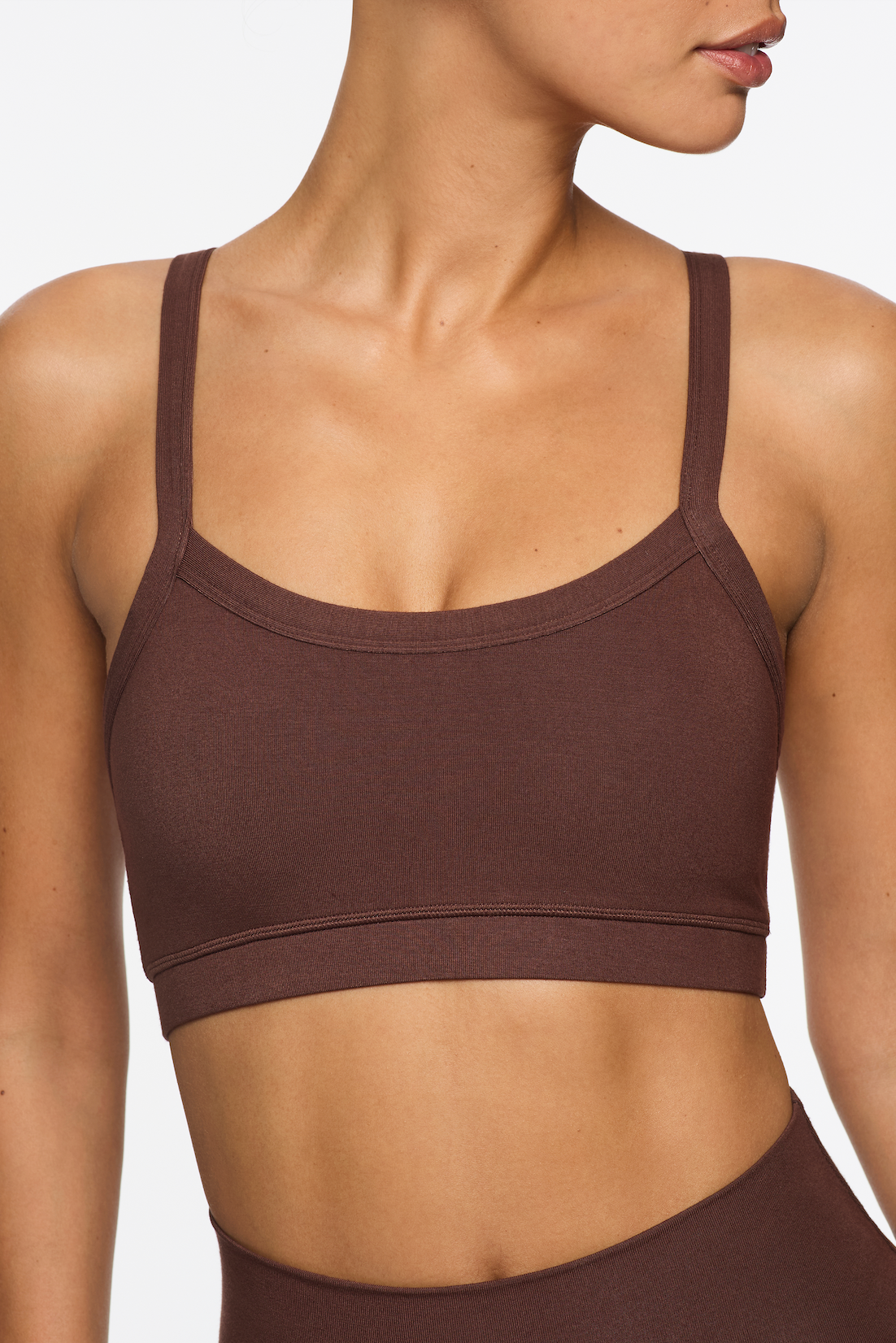 Essential Bamboo Bralette - Chocolate: Breathable Tanboocel™ bamboo activewear for skin safety and all-day comfort.