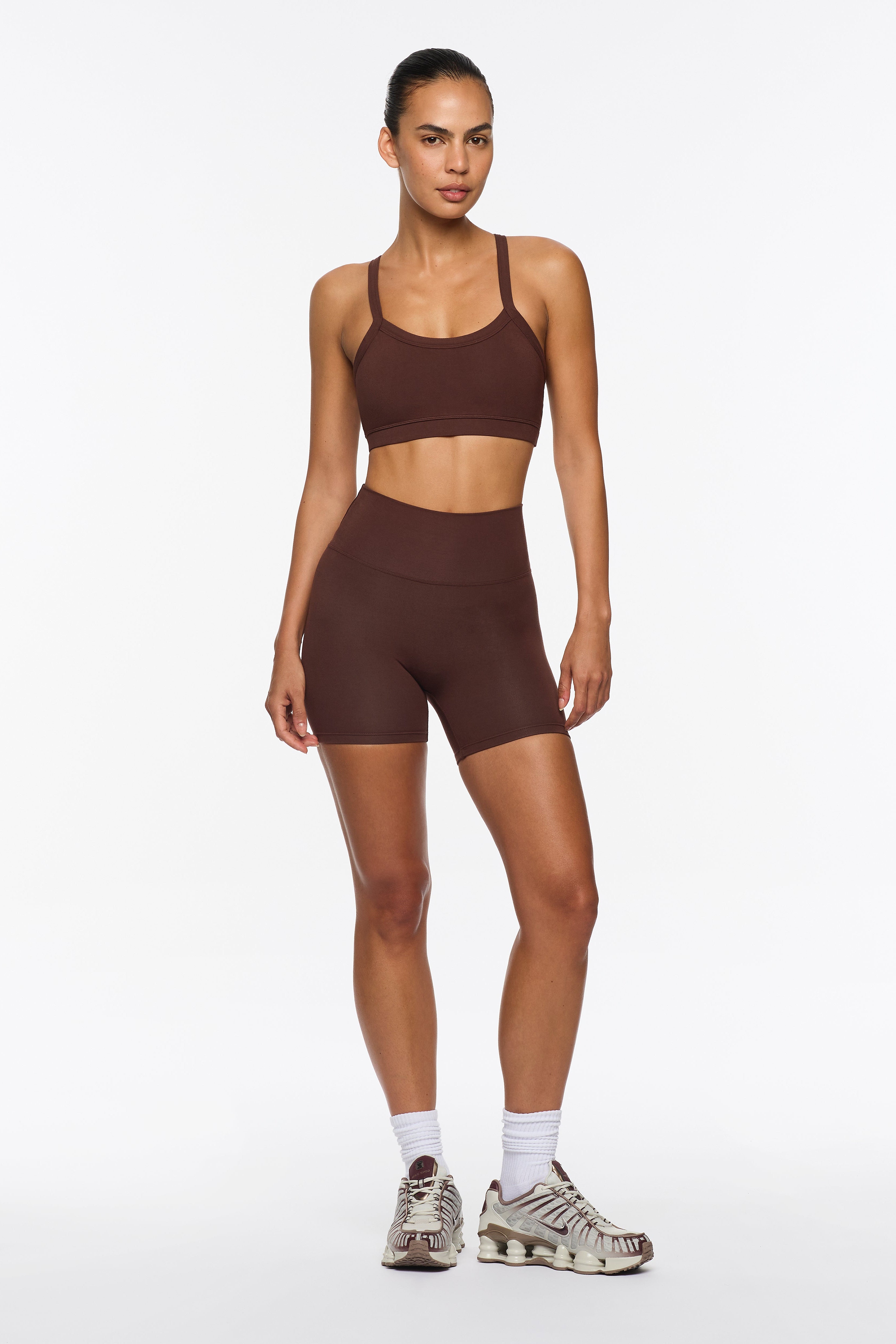 The Signature 4" Shorts — Chocolate - Virgin plastic-free performance activewear designed for your body's natural rhythm