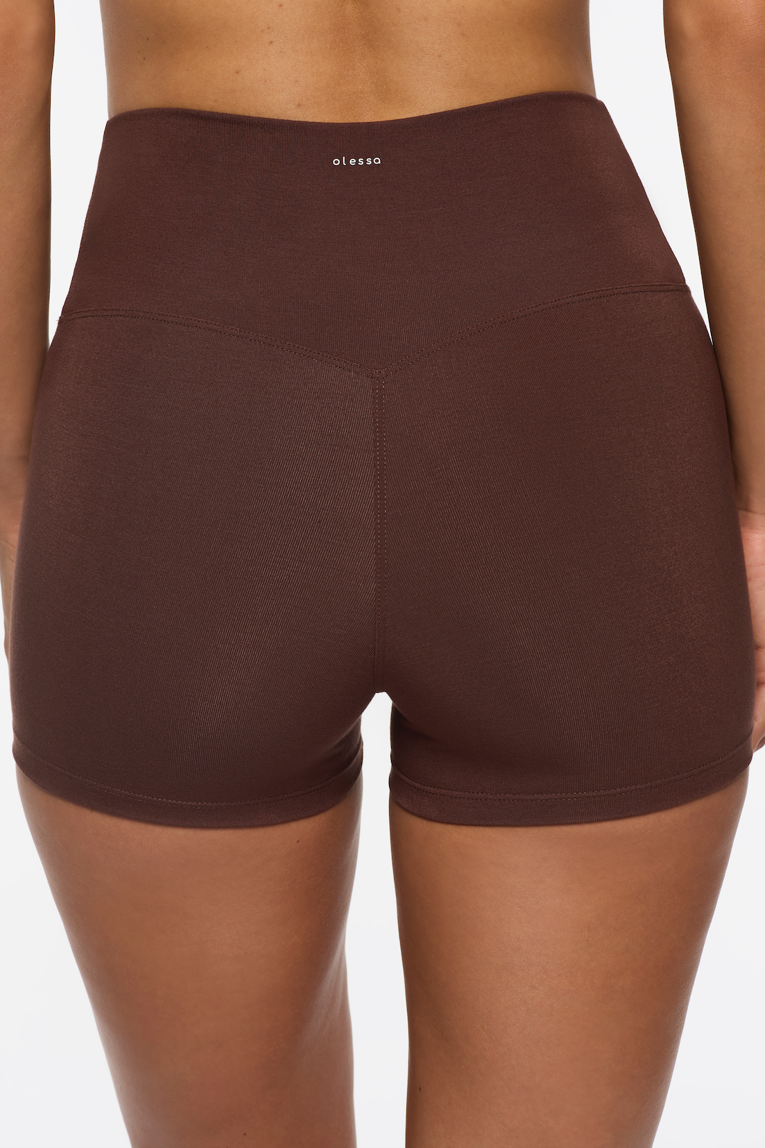 Chocolate 2" high-waisted shorts crafted from Tanboocel™ bamboo for a cleaner, reduced plastic future