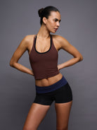 Olessa Chocolate Everyday Tank: A skin-safe activewear staple featuring moisture-wicking bamboo to keep you fresh and focused